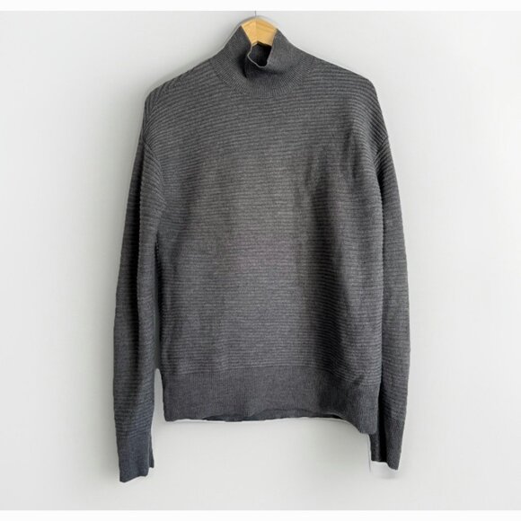 Theory Noble Gray Wool Ribbed Mock Neck Sweater Men’s Size Large Quiet Luxury - Picture 1 of 10